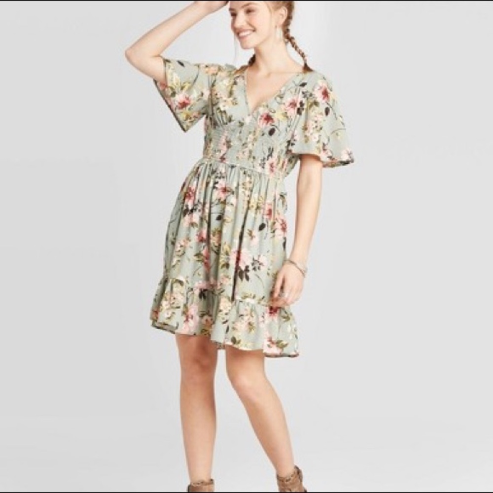 NWT green + pink floral dress